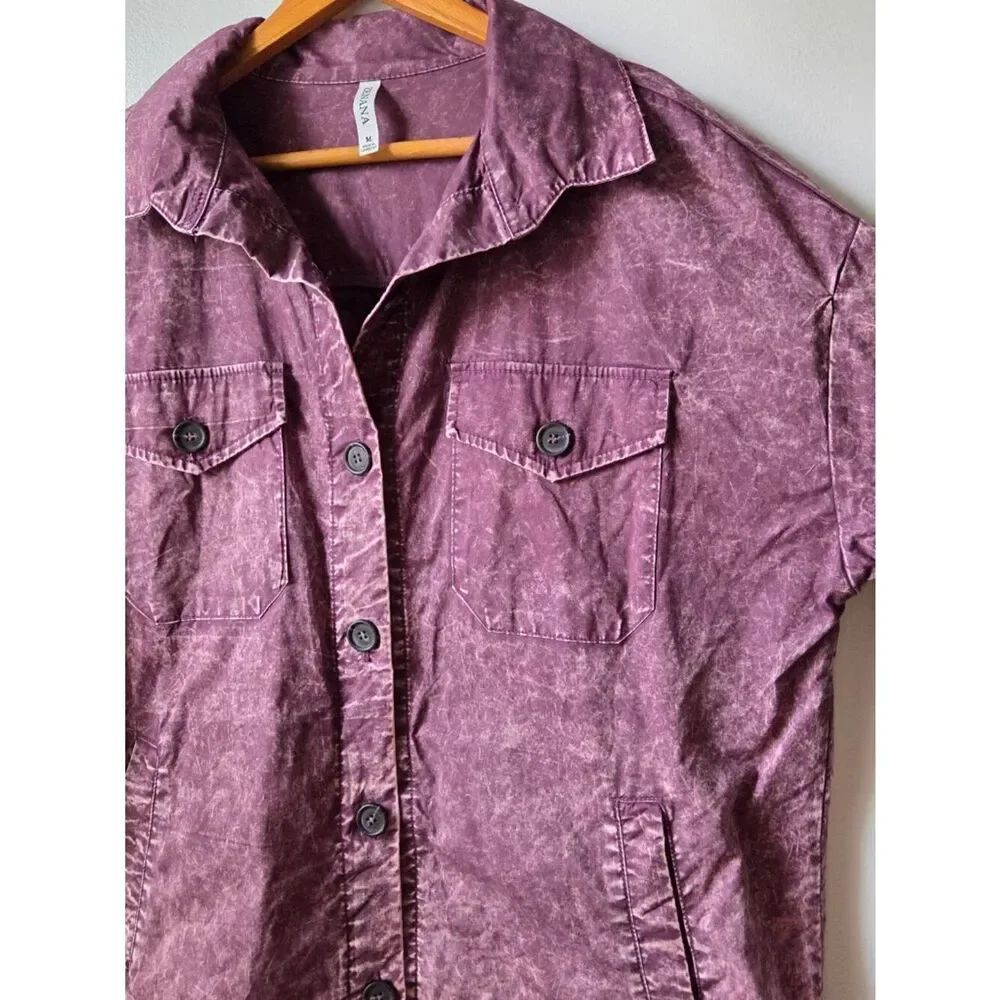 EUC LIKE NEW ZENANA ACID WASH AUBERGINE LONGSLEEVES BUTTONED SHIRT SIZE M - Picture 4 of 15